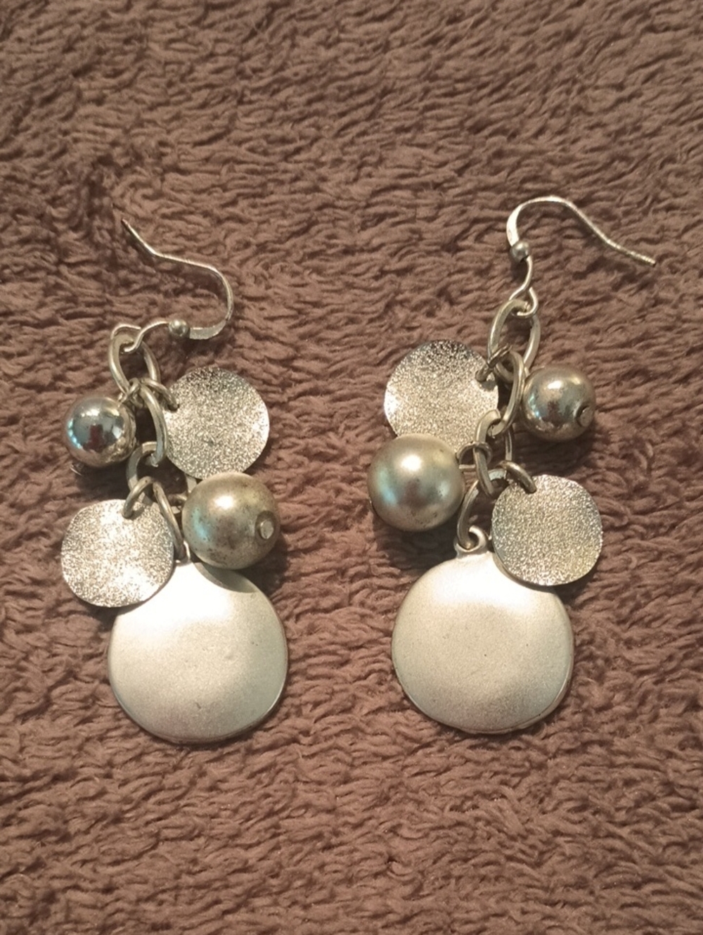 Silver Tone Disc & Bead Dangle Earrings - Women's Jewelry